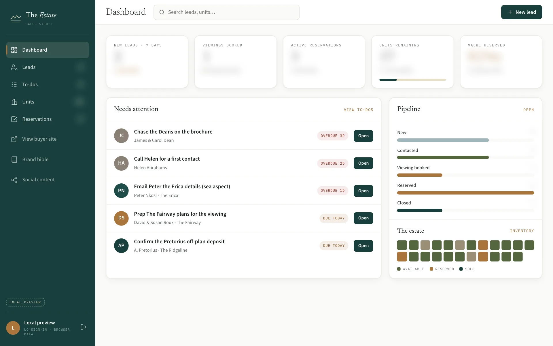 The demo development: sales studio and developer dashboard